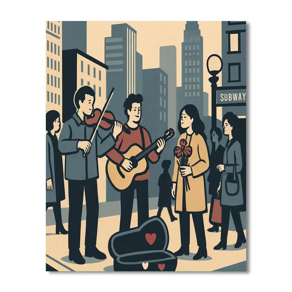 Valentines Day City Street Buskers Serenade painting number kit