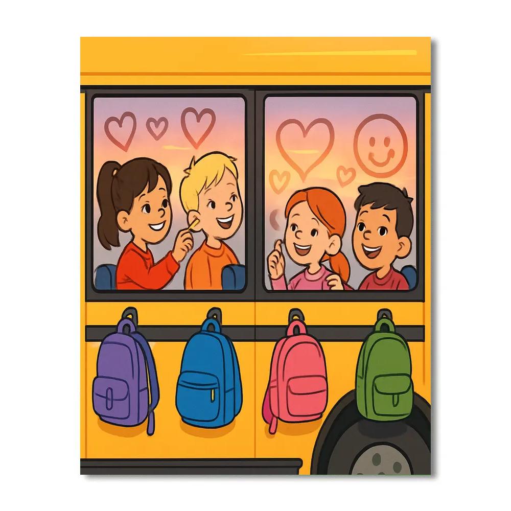 Valentines Day School Bus Window Messages paint by number