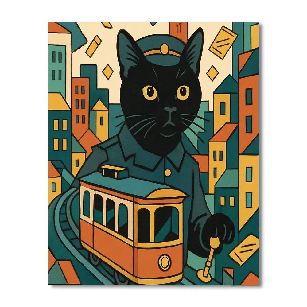 Kaleidoscope Cat Tram Conductor DIY paint by numbers