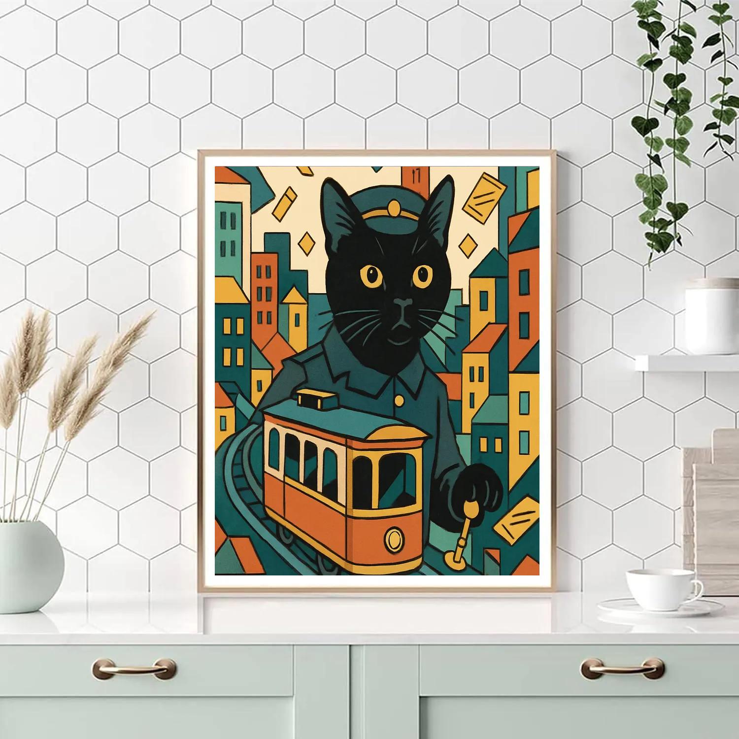 Kaleidoscope Cat Tram Conductor DIY paint by numbers