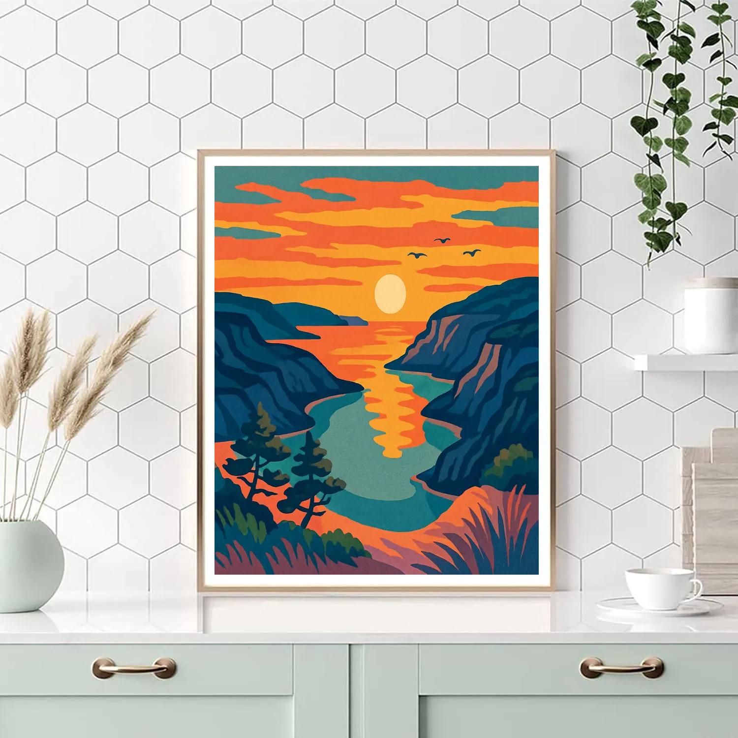 Tideglass Cliffs In Landscape Glow Number painting