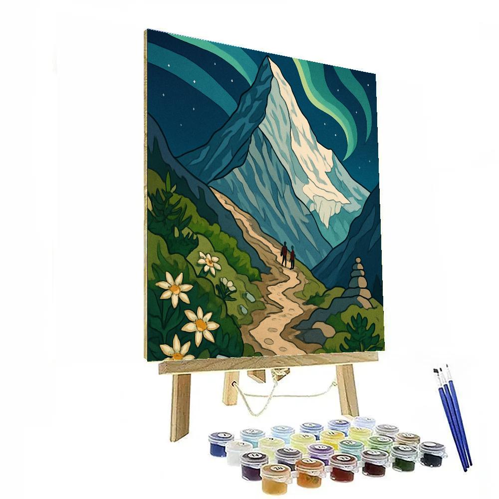 Aurora Lit Mountain Switchback Number painting