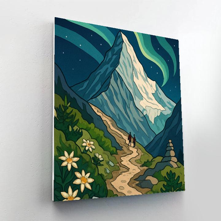 Aurora Lit Mountain Switchback Number painting