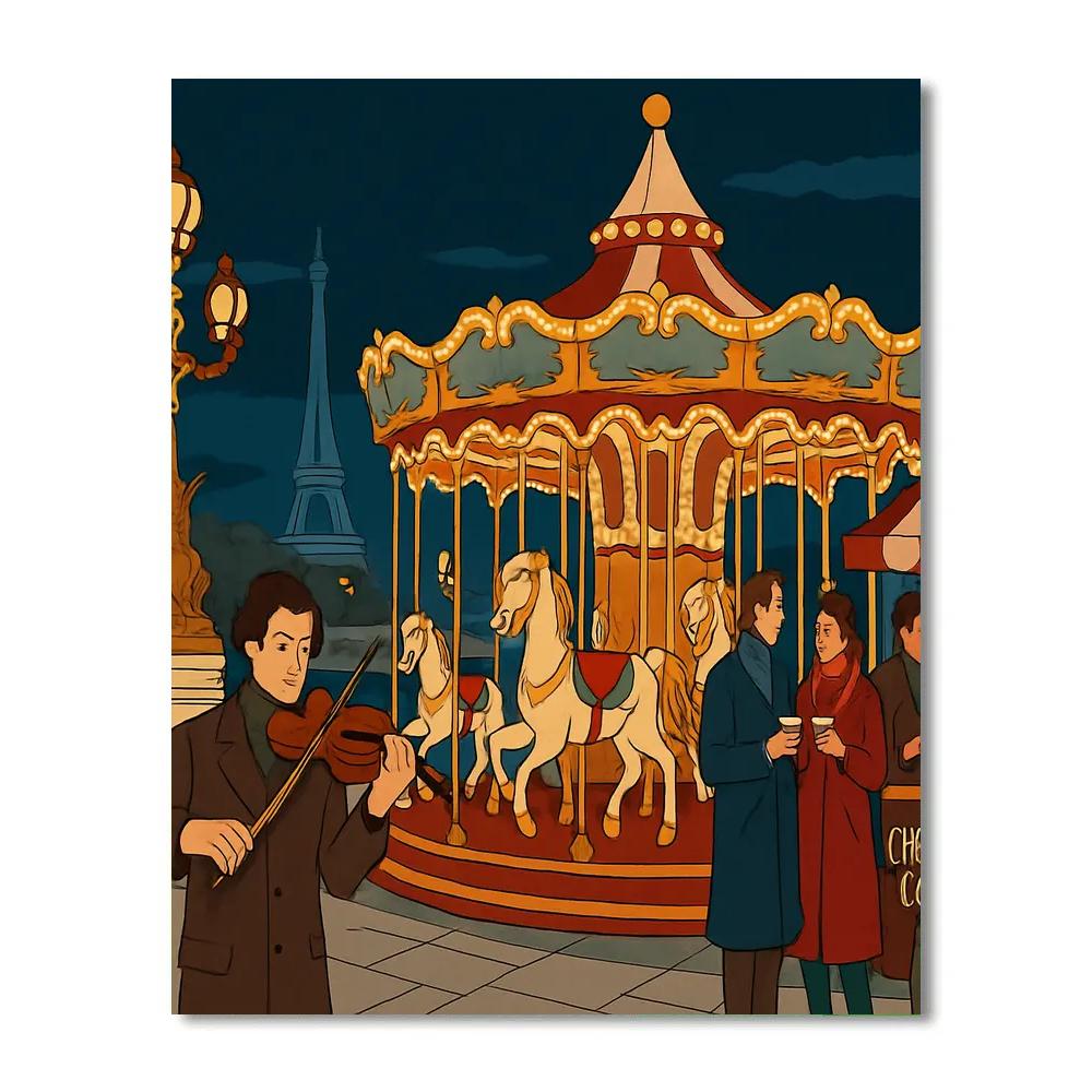 Midnight Carousel Paris Poster paint by color