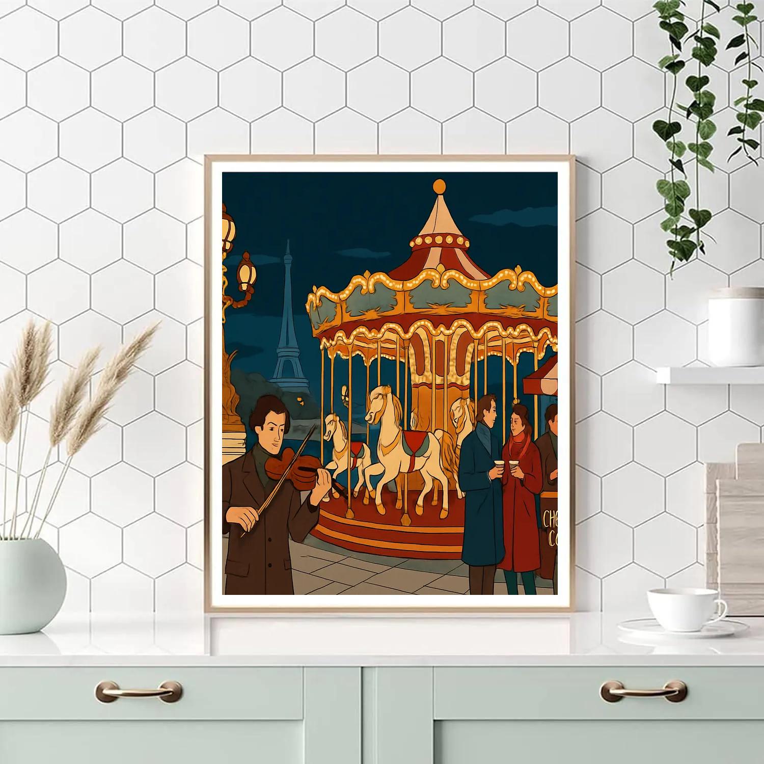 Midnight Carousel Paris Poster paint by color