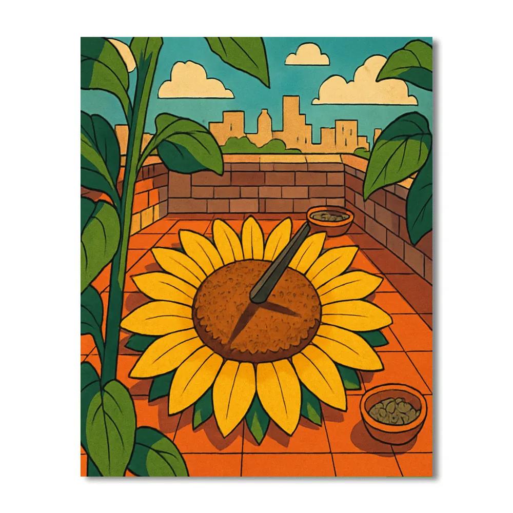 Clockwork Terrace With Sunflower Sundial paint by numbers