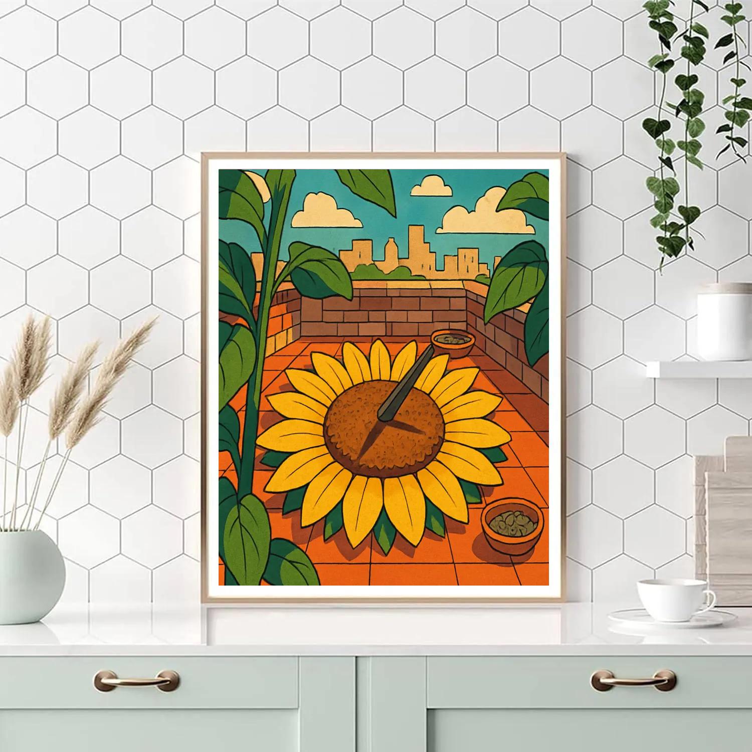 Clockwork Terrace With Sunflower Sundial paint by numbers