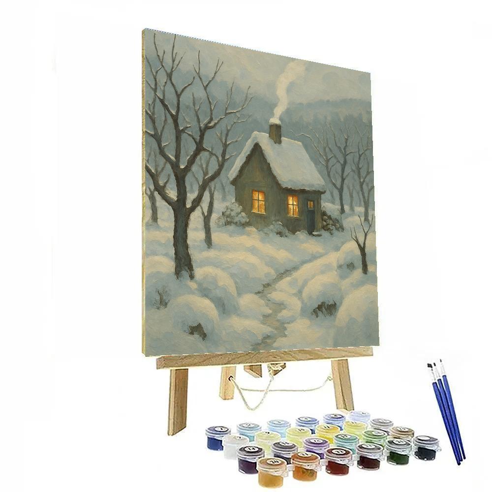 Cottage Hearth Glow In A Snowy Orchard Hollow paint by color