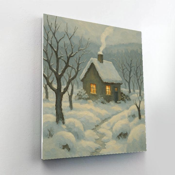 Cottage Hearth Glow In A Snowy Orchard Hollow paint by color