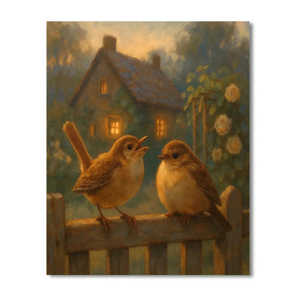 Lantern Light Wrens On The Cottage Gate paint by numbers