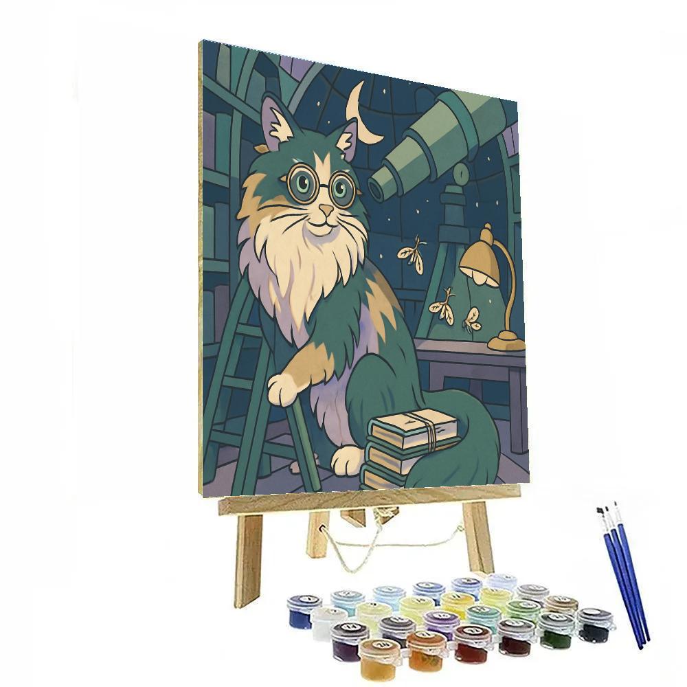 Moonlit Observatory With Cat Librarian Paint by numbers art
