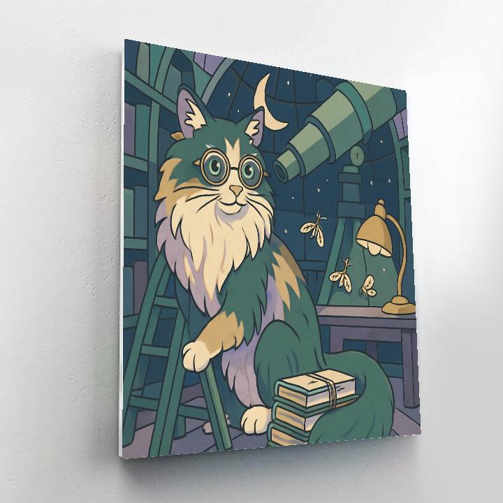 Moonlit Observatory With Cat Librarian Paint by numbers art
