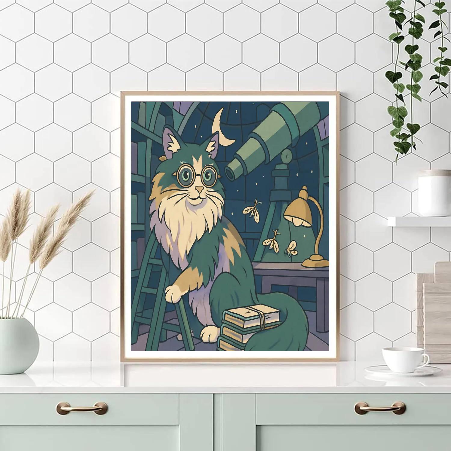 Moonlit Observatory With Cat Librarian Paint by numbers art