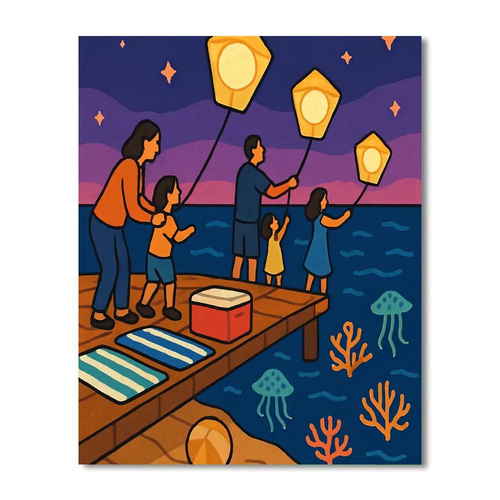 Kite Lanterns Over A Beach Boardwalk DIY paint by numbers