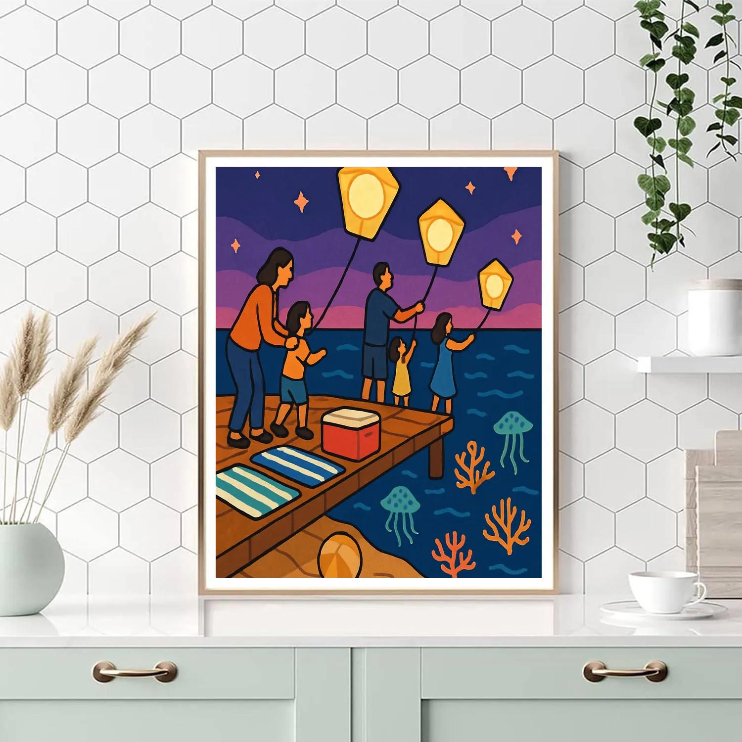 Kite Lanterns Over A Beach Boardwalk DIY paint by numbers