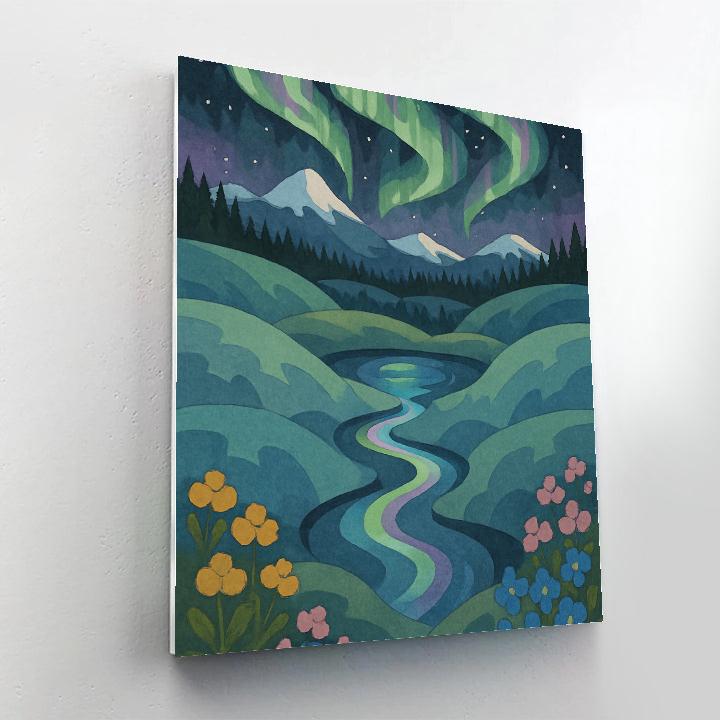 Landscape Aurora Over The Clockwork Meadow Paint by numbers kits