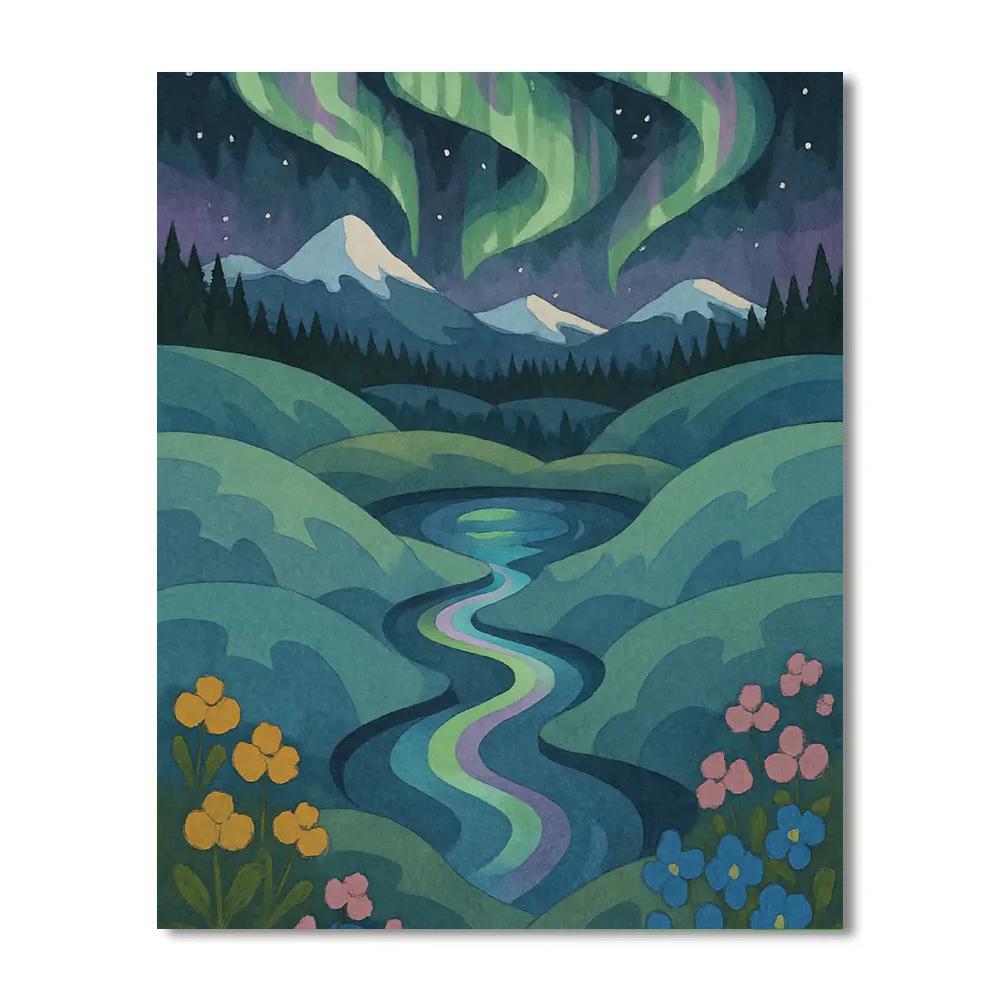 Landscape Aurora Over The Clockwork Meadow Paint by numbers kits