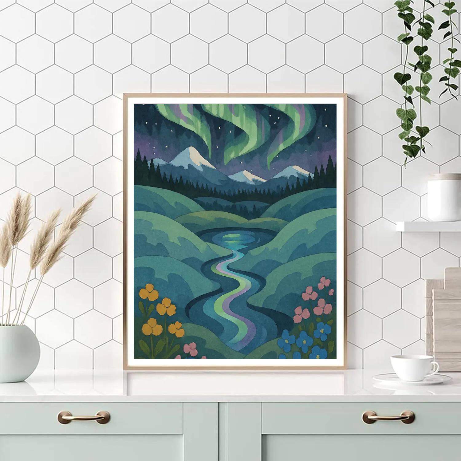 Landscape Aurora Over The Clockwork Meadow Paint by numbers kits