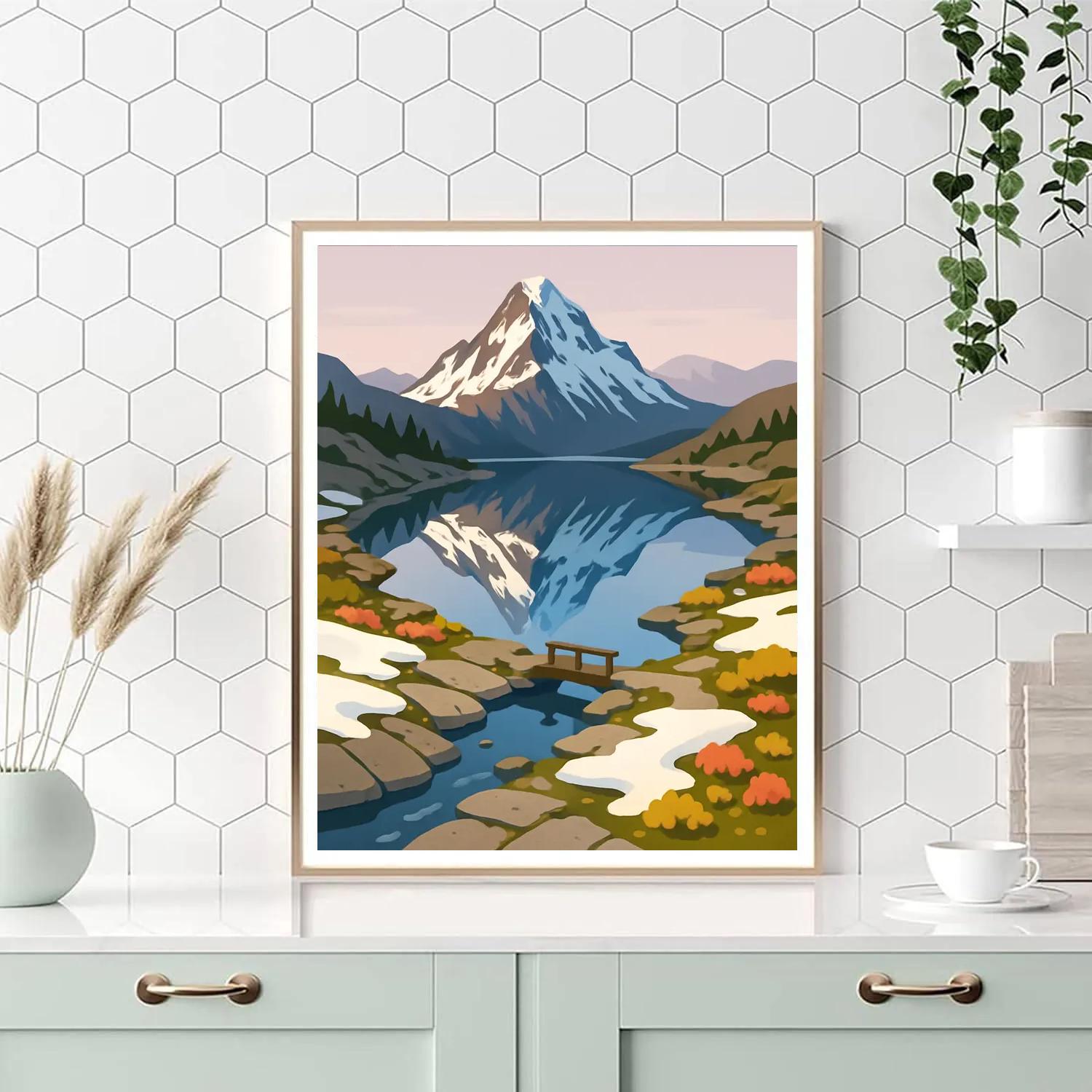 Mirror Lake Below The Mountain At First Thaw Painting by numbers kit