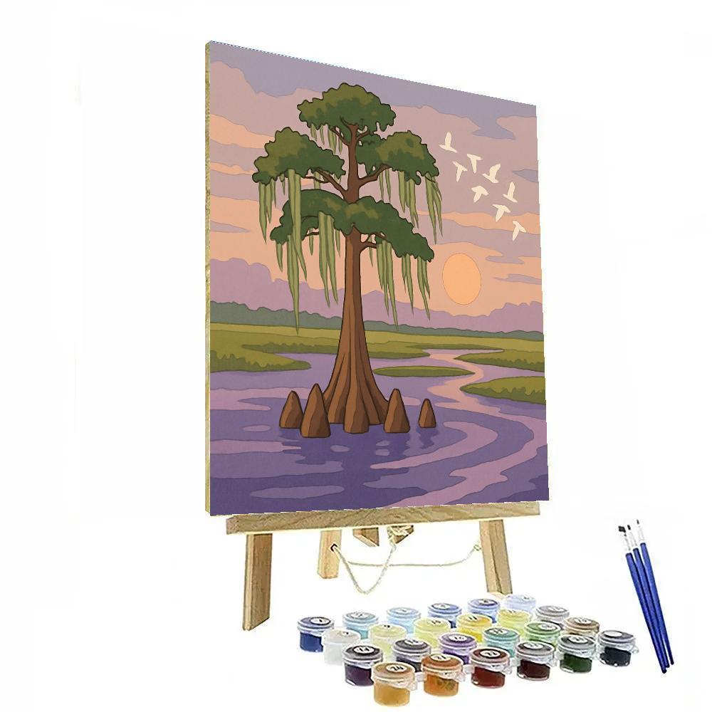 River Delta At Dusk With Tree Sentinel paint by color