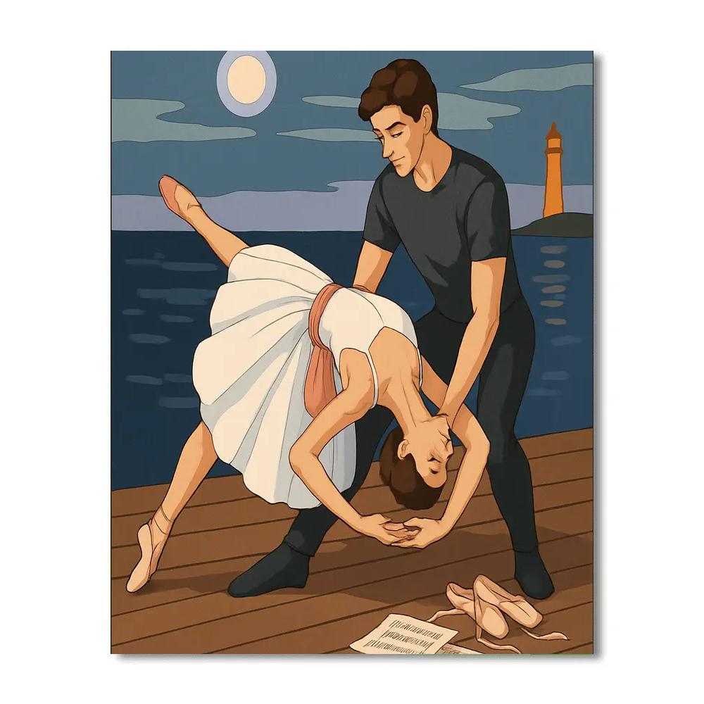 Moonlit Pier With Ballet Rehearsal Paint by numbers art