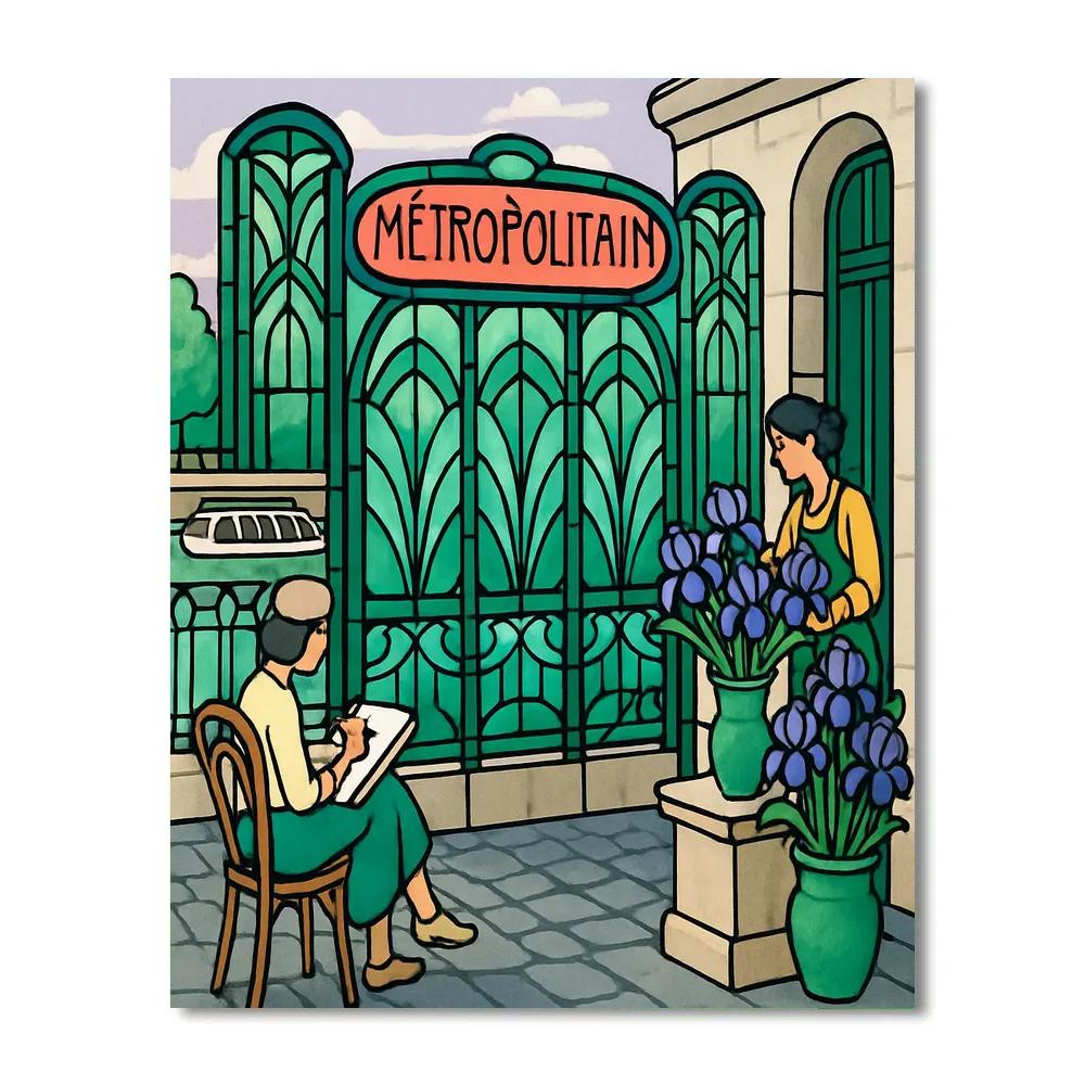 Art Deco Metro Entrance In Paris Glow Paint by numbers art