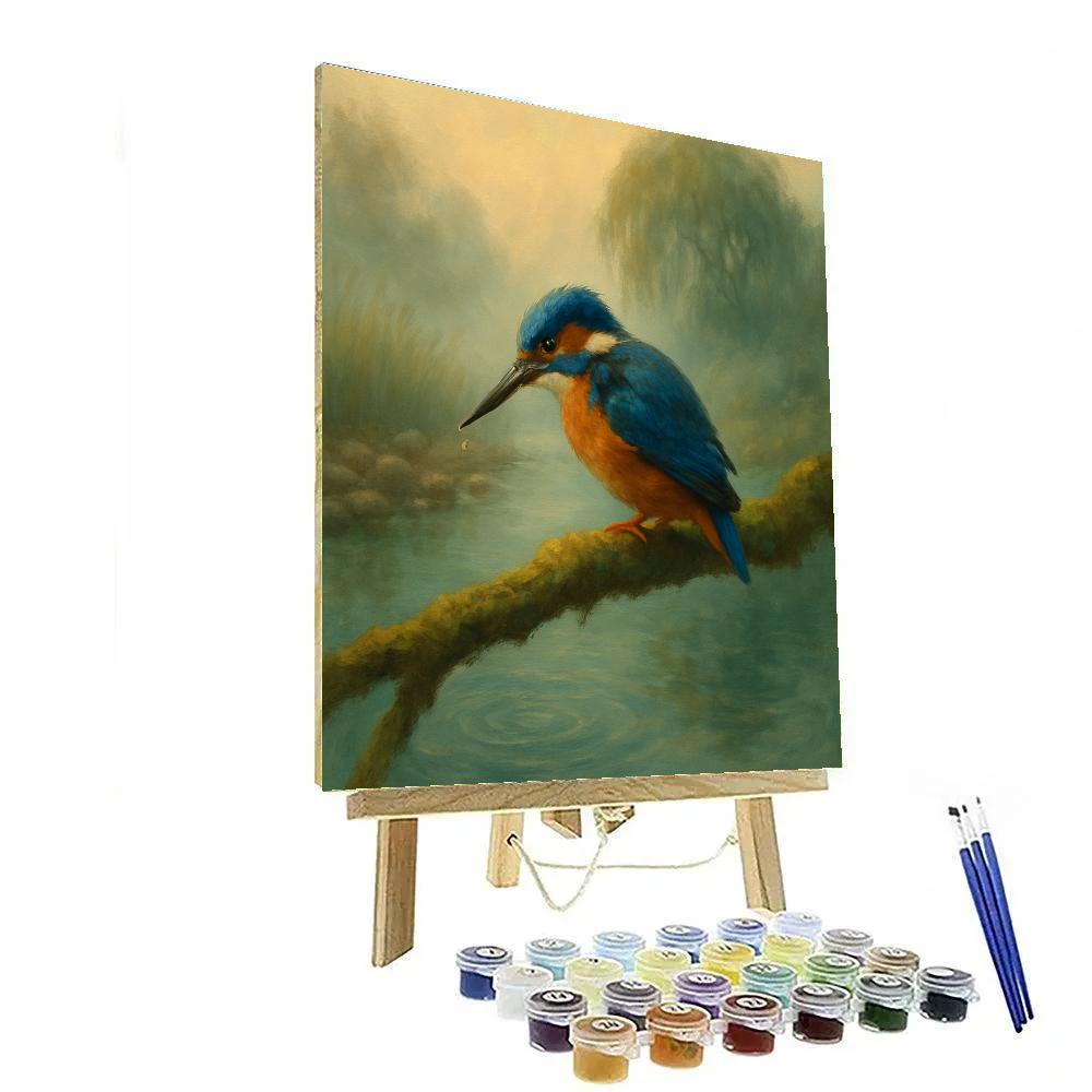 Misty River Bend With A Patient Kingfisher Paint by numbers kits
