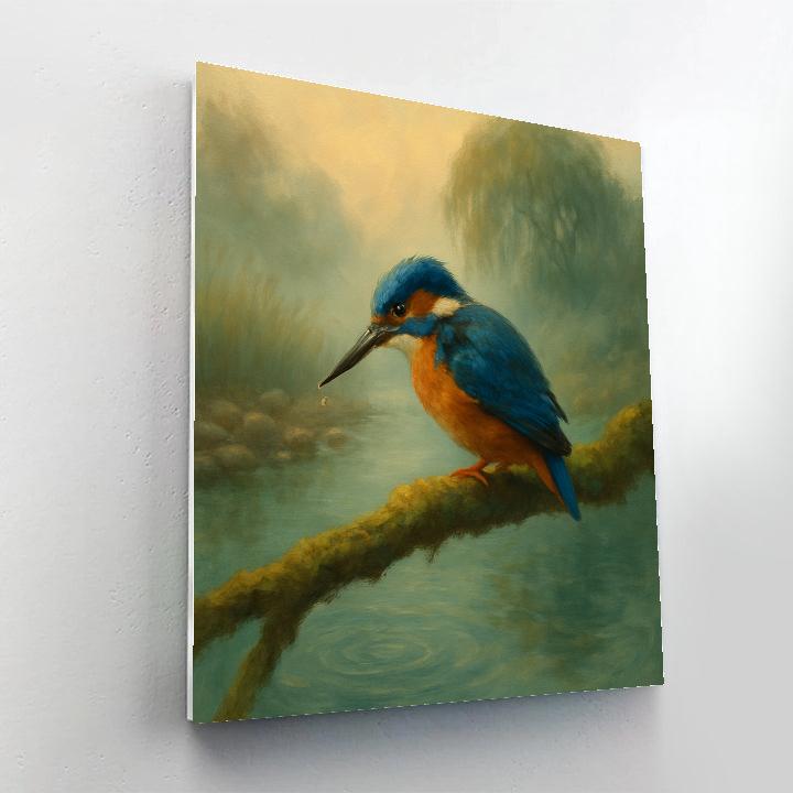 Misty River Bend With A Patient Kingfisher Paint by numbers kits