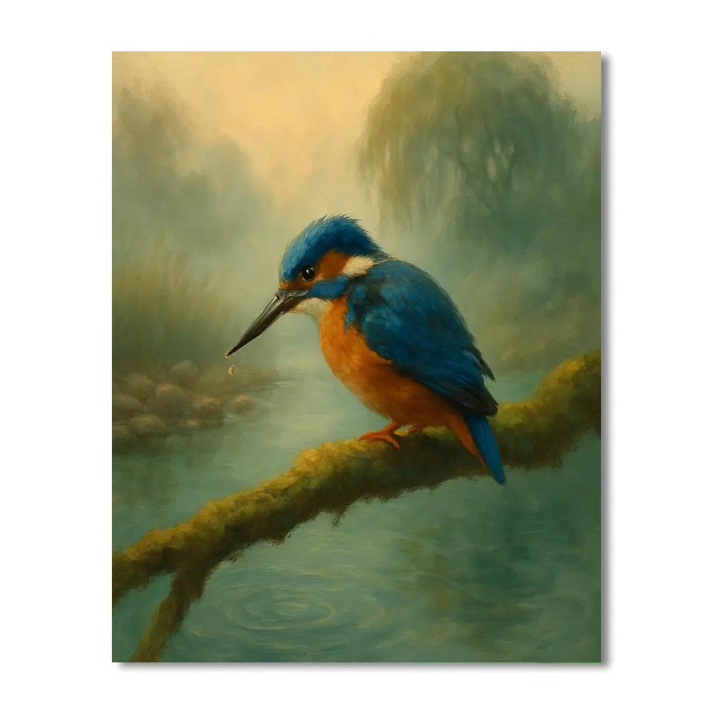 Misty River Bend With A Patient Kingfisher Paint by numbers kits