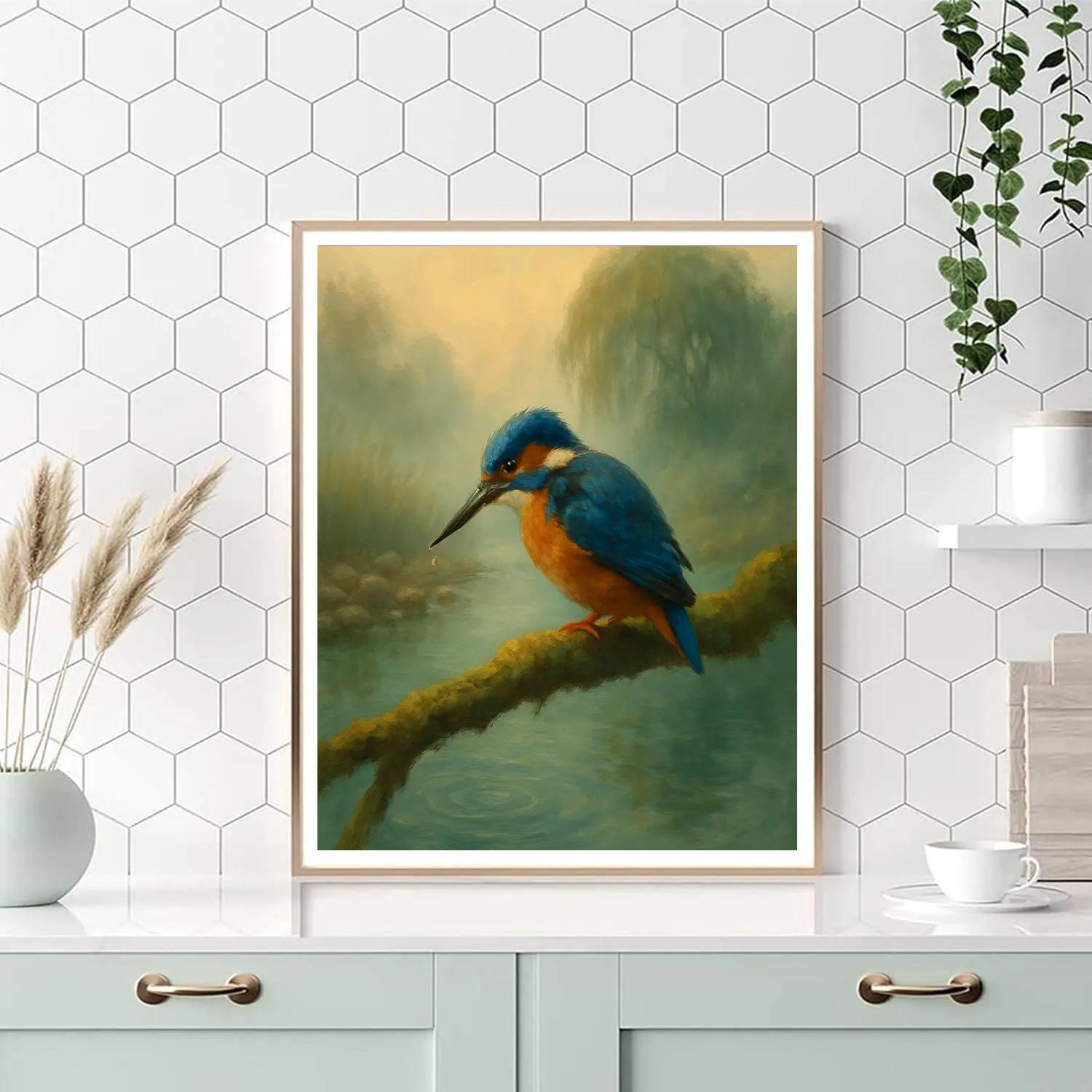 Misty River Bend With A Patient Kingfisher Paint by numbers kits