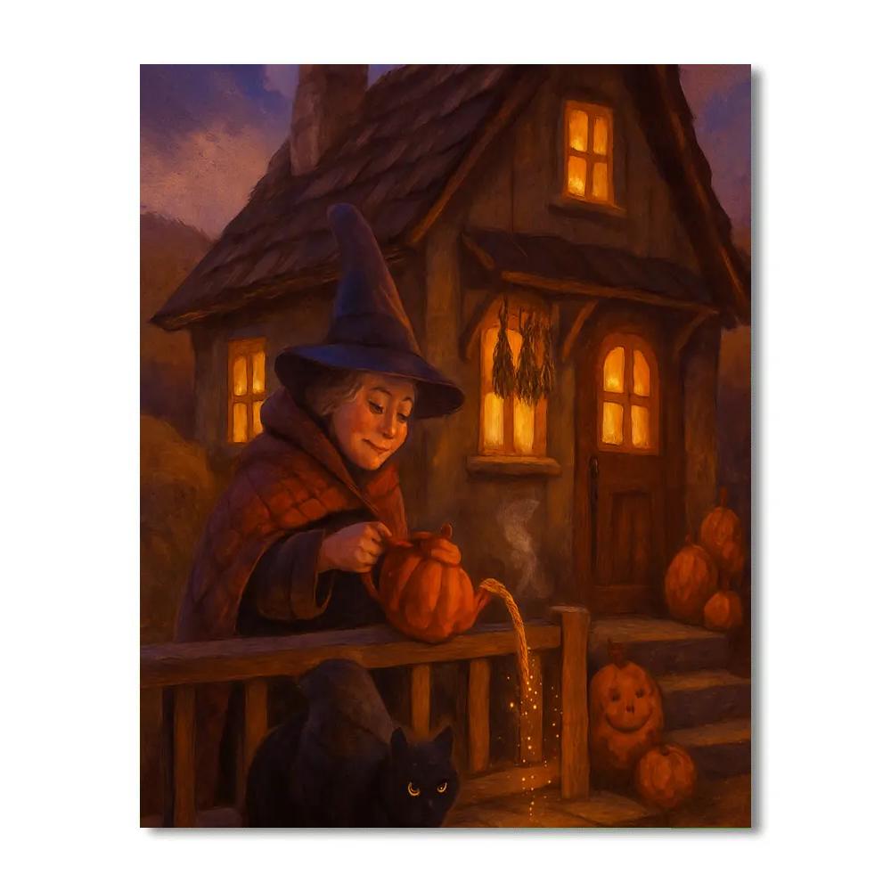 The Teapot Witch Cottage At Dusk DIY paint by numbers