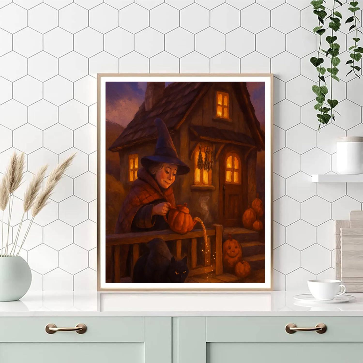 The Teapot Witch Cottage At Dusk DIY paint by numbers