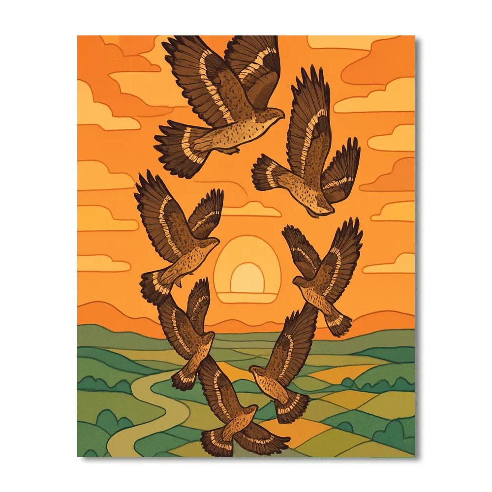 Dawn Thermals Birds Spiral Ascent paint by color