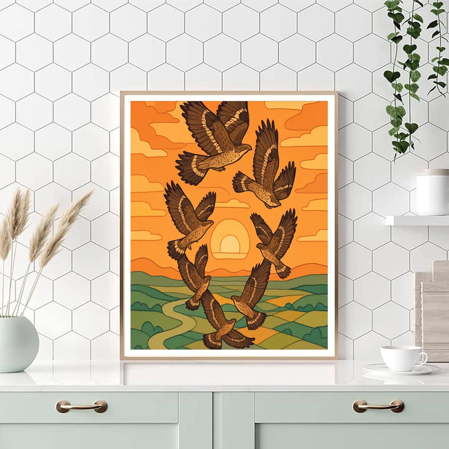 Dawn Thermals Birds Spiral Ascent paint by color