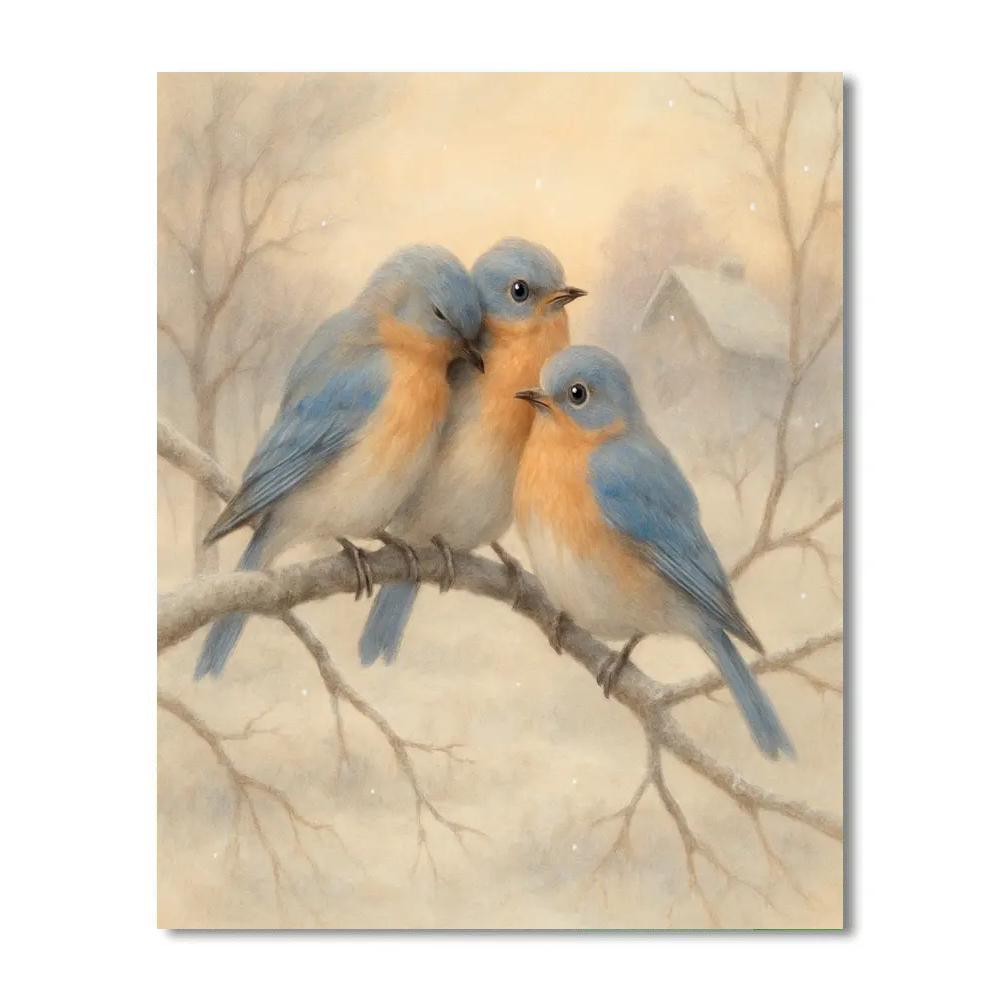 Snowy Orchard Bluebirds After The First Frost DIY paint by numbers