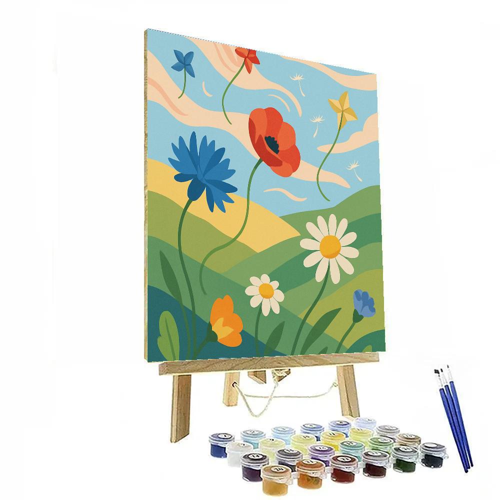 Kites Over The Meadow With Floral Breeze Painting by numbers kit