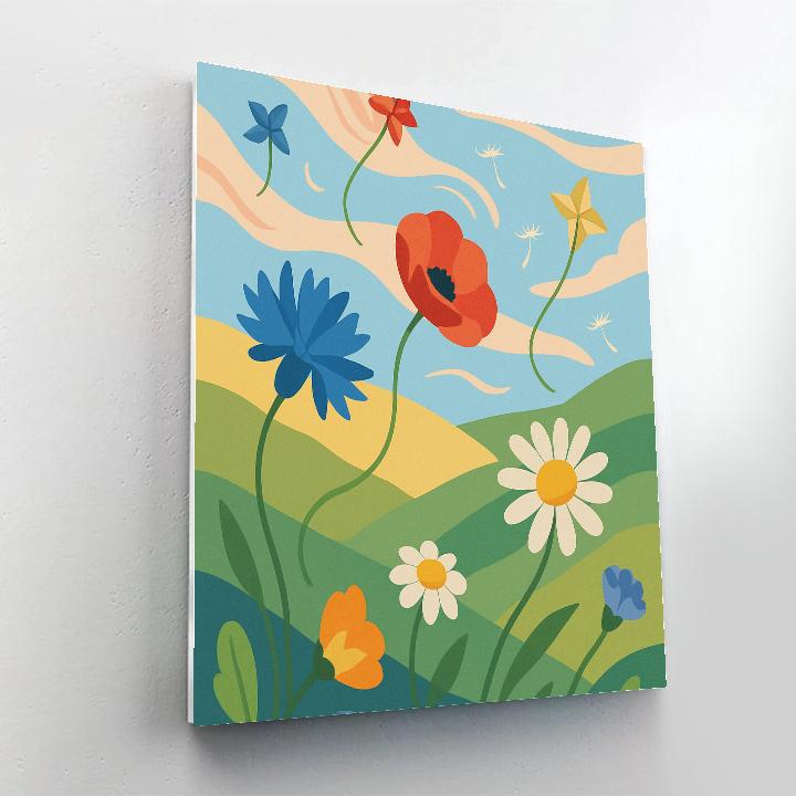 Kites Over The Meadow With Floral Breeze Painting by numbers kit