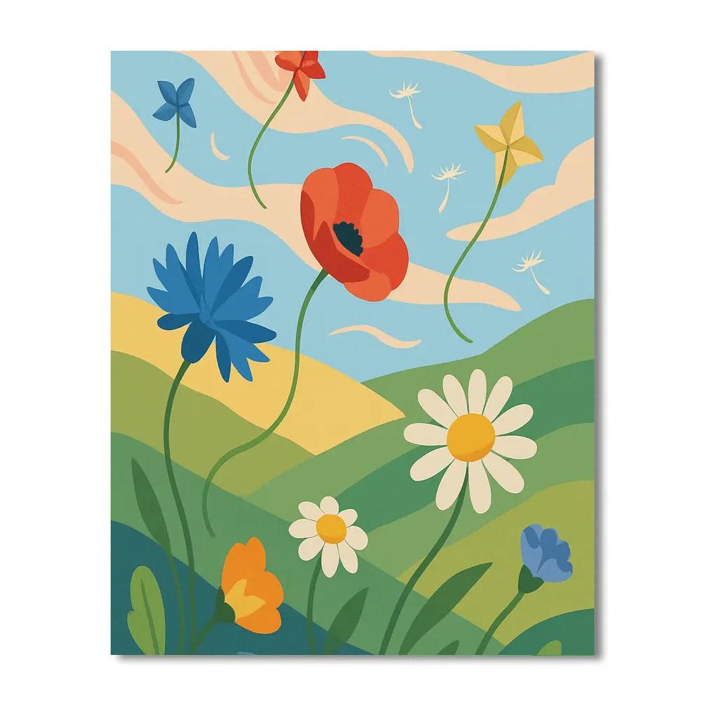 Kites Over The Meadow With Floral Breeze Painting by numbers kit