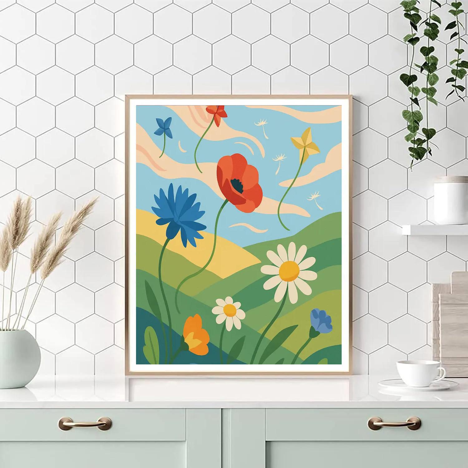 Kites Over The Meadow With Floral Breeze Painting by numbers kit