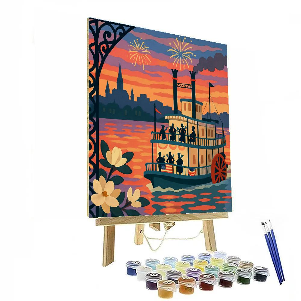 USA Crafted Skyline And Jazz Riverboat Numbered painting kits