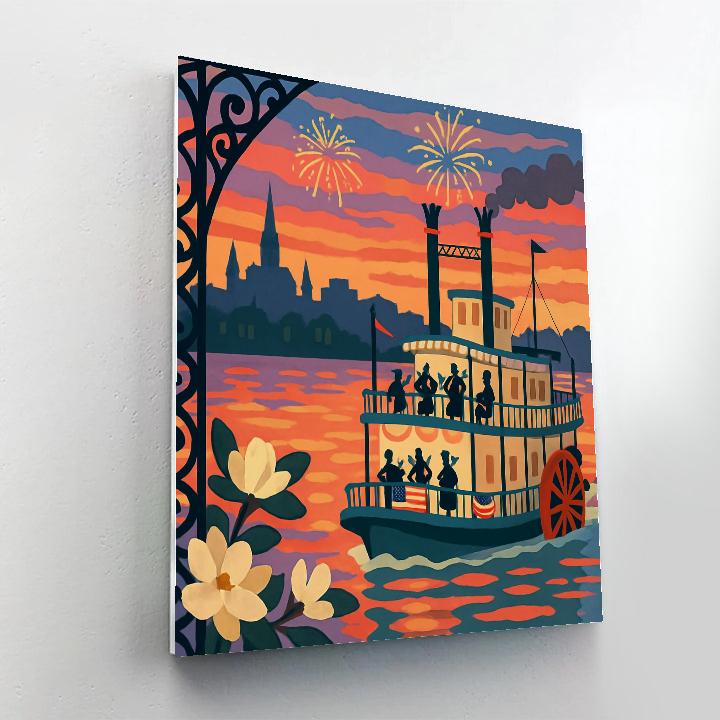 USA Crafted Skyline And Jazz Riverboat Numbered painting kits