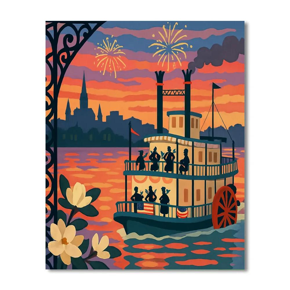 USA Crafted Skyline And Jazz Riverboat Numbered painting kits