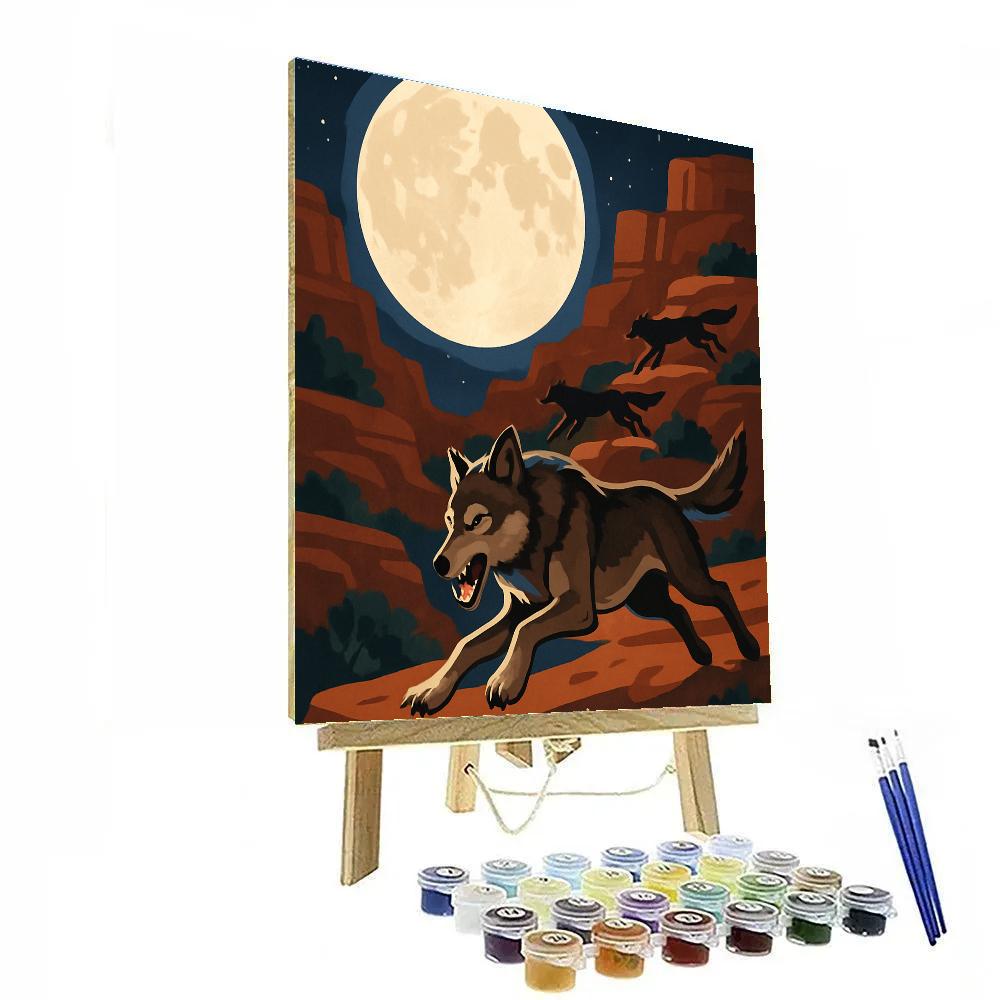 Moonlit Canyon Hunt With Wolf Pack painting number kit