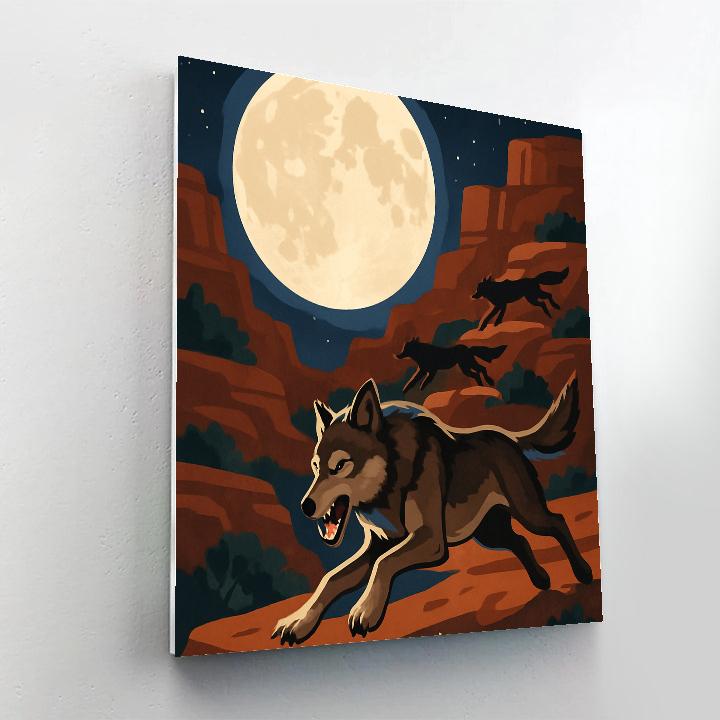 Moonlit Canyon Hunt With Wolf Pack painting number kit