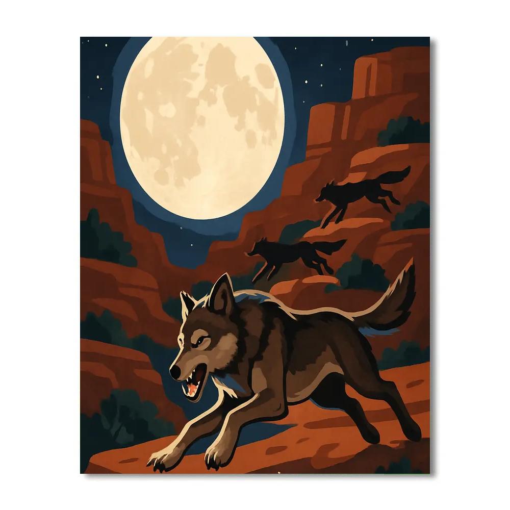 Moonlit Canyon Hunt With Wolf Pack painting number kit