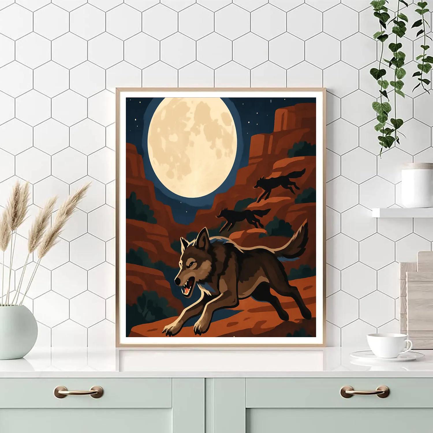 Moonlit Canyon Hunt With Wolf Pack painting number kit