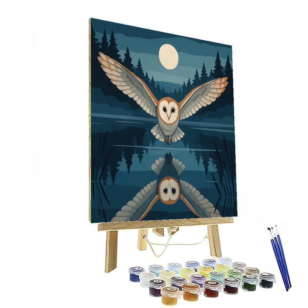 Silent Flight Over Mirror Lake With Owl Number painting