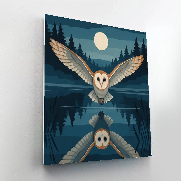 Silent Flight Over Mirror Lake With Owl Number painting