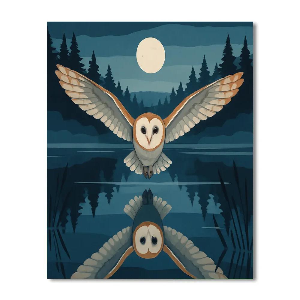 Silent Flight Over Mirror Lake With Owl Number painting