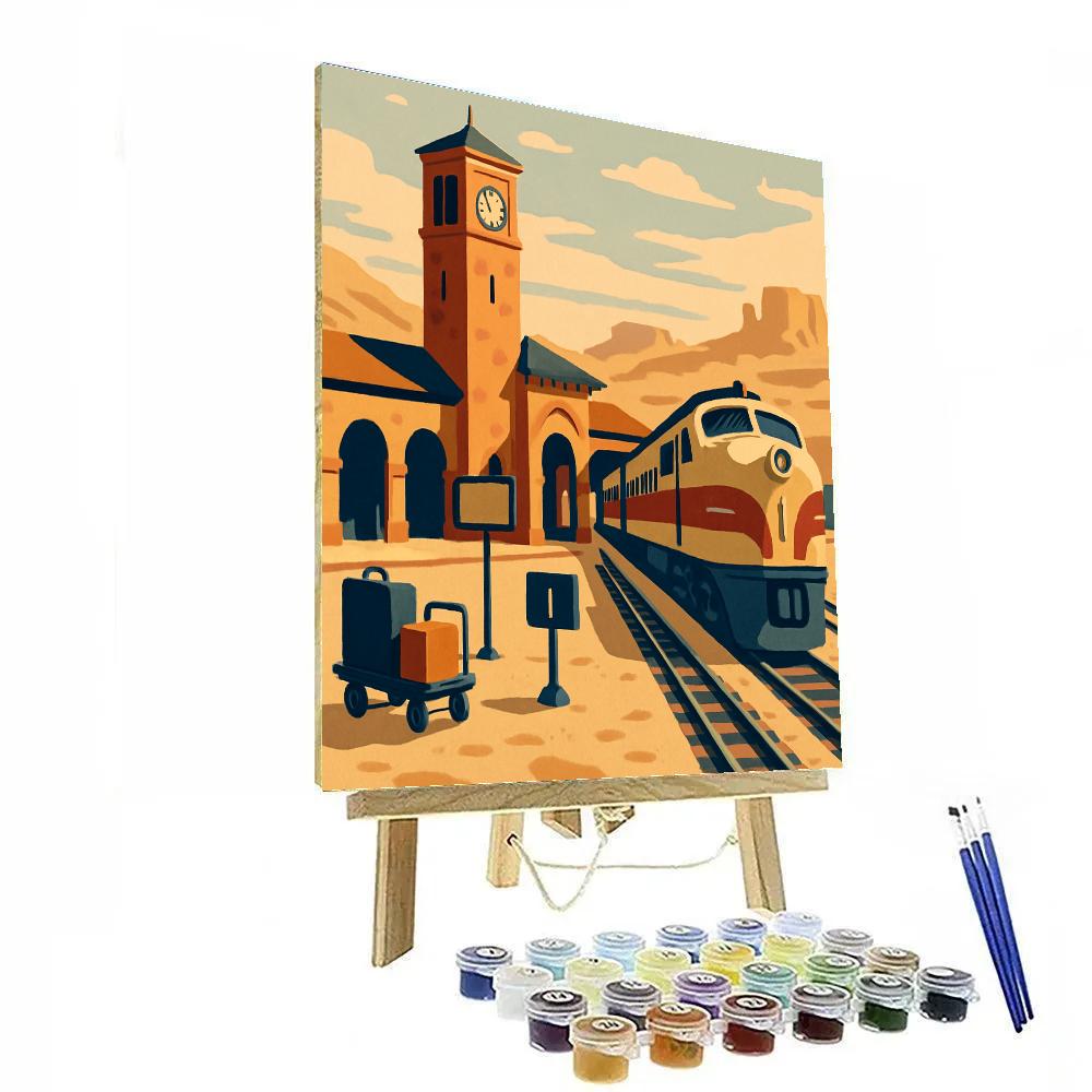 Desert Clocktower Station With Train Arrival Paint by numbers art